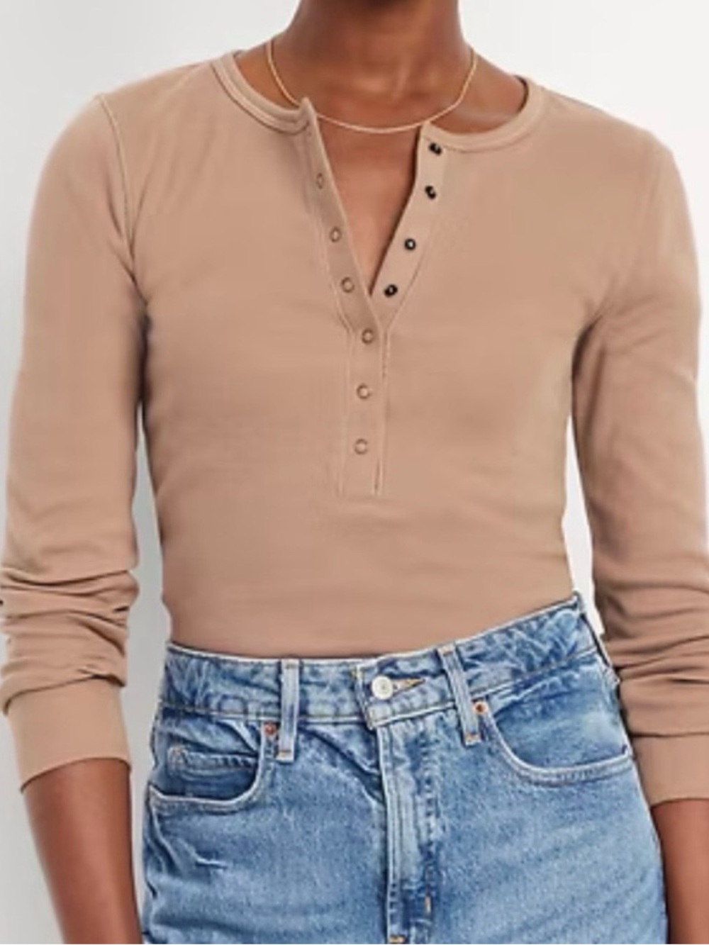 Old Navy Taupe Long-Sleeve Henley Top